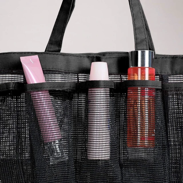 Alt view image 5 of 7 - Quick-Dry Shower Caddy Organizer for Shampoo Conditioner Soap and Bathroom Essentials, Portable Oxford Hanging Toiletry Bag with 7 Mesh Pockets