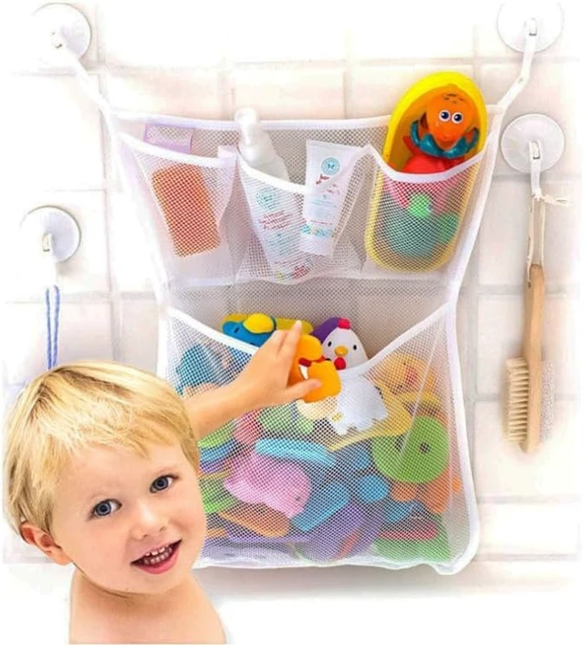 Alt view image 3 of 7 - 4 Pockets, Soap & Small Items, Shampoo, Quick Drain Bath Caddy for Toiletries, Hanging Bathroom Storage Bags with Suction Cup Hooks, 2 Pack Mesh Shower Organizer Bags