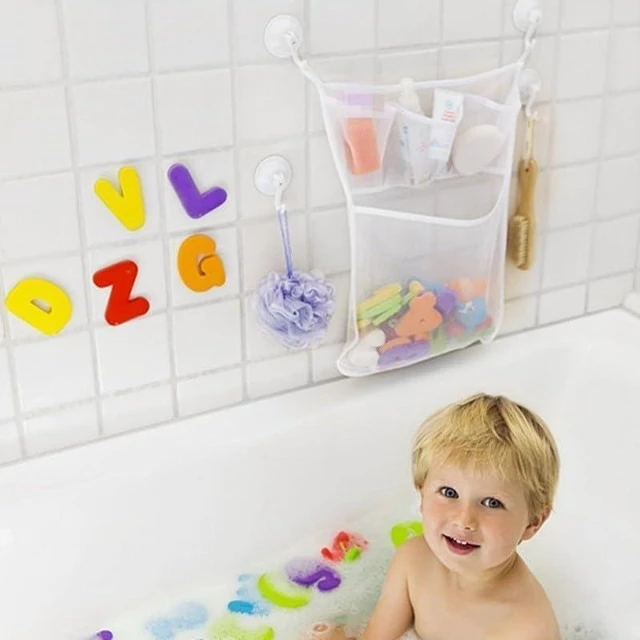 Alt view image 4 of 7 - 4 Pockets, Soap & Small Items, Shampoo, Quick Drain Bath Caddy for Toiletries, Hanging Bathroom Storage Bags with Suction Cup Hooks, 2 Pack Mesh Shower Organizer Bags