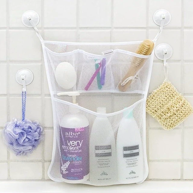 Alt view image 5 of 7 - 4 Pockets, Soap & Small Items, Shampoo, Quick Drain Bath Caddy for Toiletries, Hanging Bathroom Storage Bags with Suction Cup Hooks, 2 Pack Mesh Shower Organizer Bags