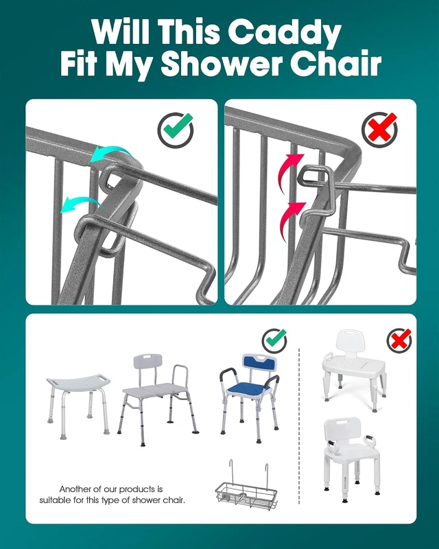 Alt view image 3 of 7 - Shampoo Holder for Elderly & Disabled, Rustproof Hanging Organizer for Bath Bench, Stainless Steel Shower Chair Basket