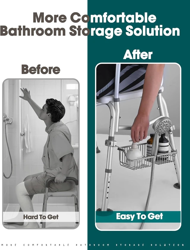 Alt view image 4 of 7 - Shampoo Holder for Elderly & Disabled, Rustproof Hanging Organizer for Bath Bench, Stainless Steel Shower Chair Basket