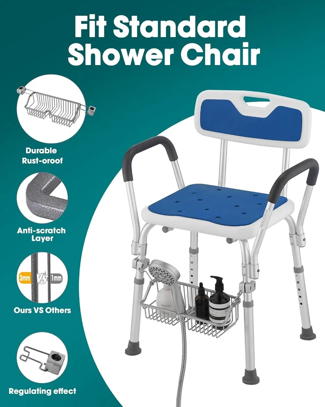 Alt view image 5 of 7 - Shampoo Holder for Elderly & Disabled, Rustproof Hanging Organizer for Bath Bench, Stainless Steel Shower Chair Basket