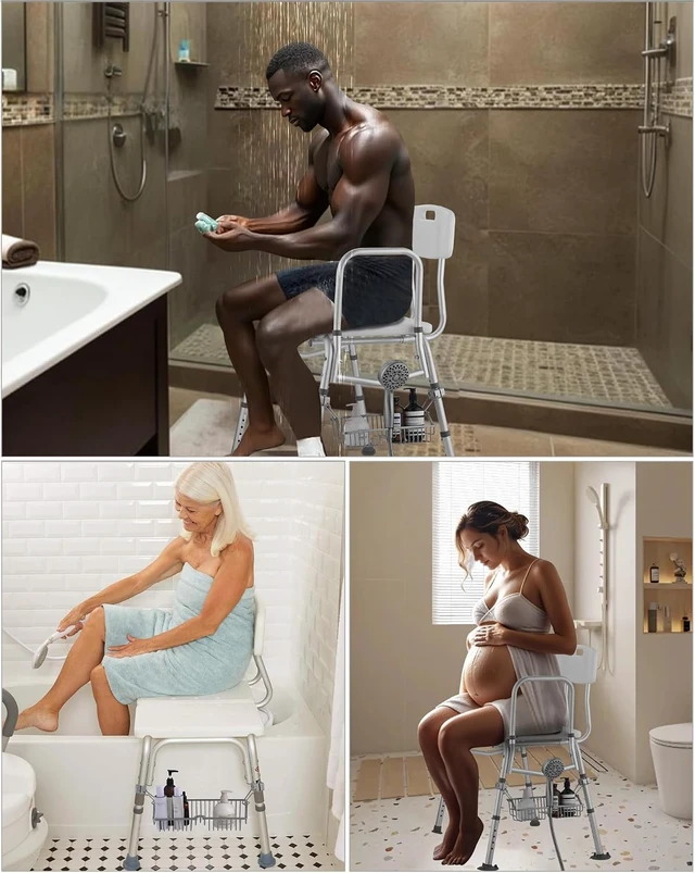 Alt view image 7 of 7 - Shampoo Holder for Elderly & Disabled, Rustproof Hanging Organizer for Bath Bench, Stainless Steel Shower Chair Basket