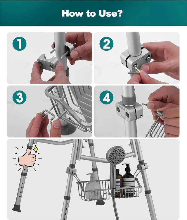 Alt view image 6 of 7 - Shampoo Holder for Elderly & Disabled, Rustproof Hanging Organizer for Bath Bench, Stainless Steel Shower Chair Basket