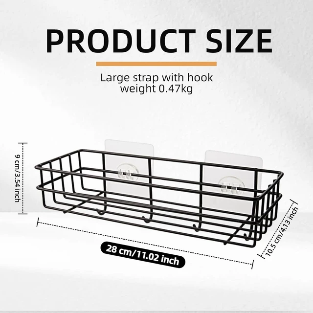 Alt view image 4 of 7 - No-Drill Installation for Home Storage, Fast-Drain Shelf, Rust-Resistant Bathroom Organizer with 4 Hooks, Adhesive Wall Shower Caddy