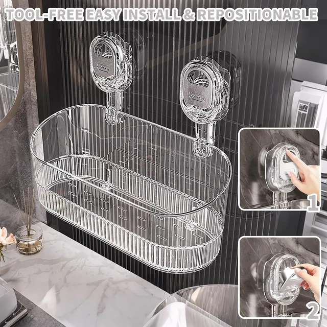 Alt view image 2 of 6 - No-Drill Suction Cup Shower Caddy for Bathroom Organization