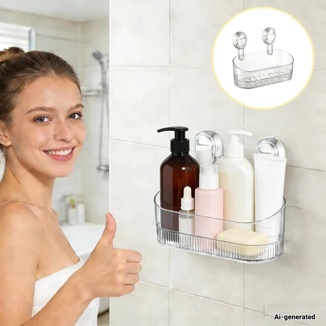 Alt view image 5 of 6 - No-Drill Suction Cup Shower Caddy for Bathroom Organization
