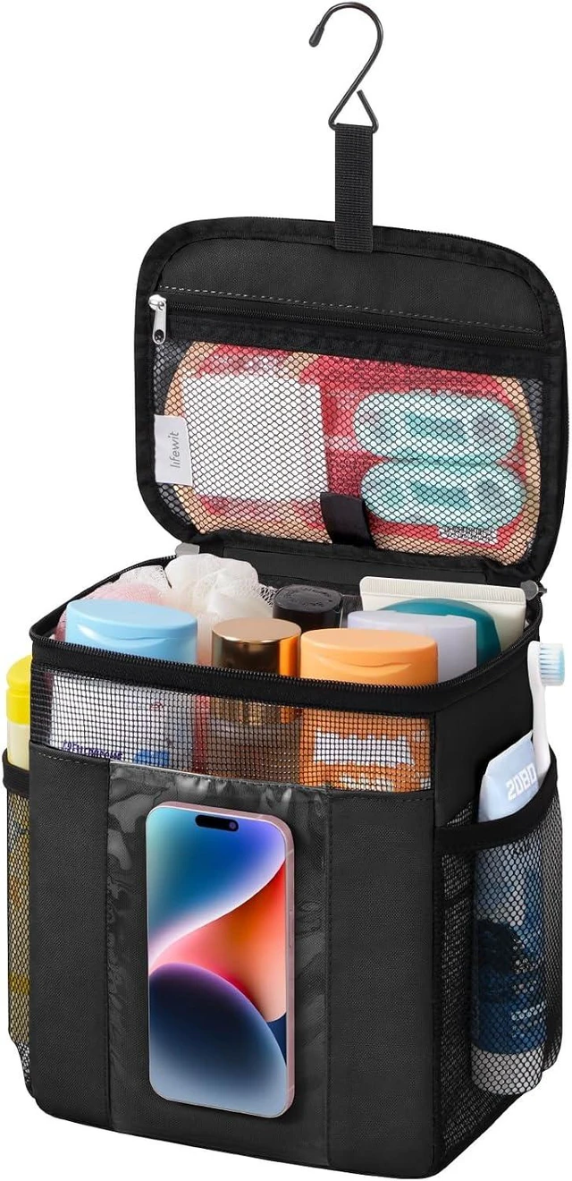 Main image of Hanging Mesh Bathroom Organizer with PVC Phone Holder