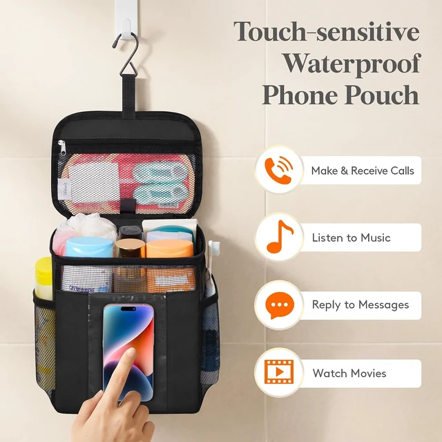 Alt view image 4 of 7 - Hanging Mesh Bathroom Organizer with PVC Phone Holder