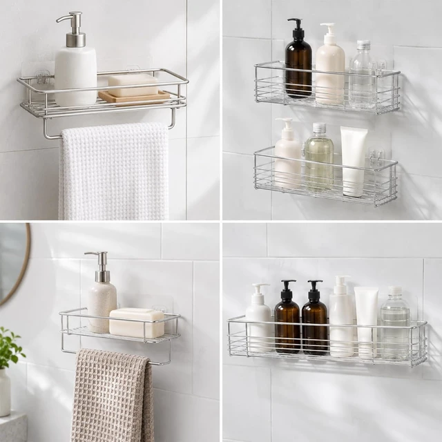 Alt view image 7 of 7 - Bathroom Corner Storage & Kitchen Racks, Soap Holder, Transparent Heavy Duty Waterproof Adhesive Hooks Replacement for Shower Caddy Basket Shelf