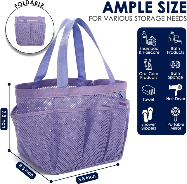 Alt view image 4 of 7 - Quick Dry Bathroom Organizer Tote for Dorm Gym Travel Camping, Portable Mesh Hanging Shower Caddy with 8 Pockets