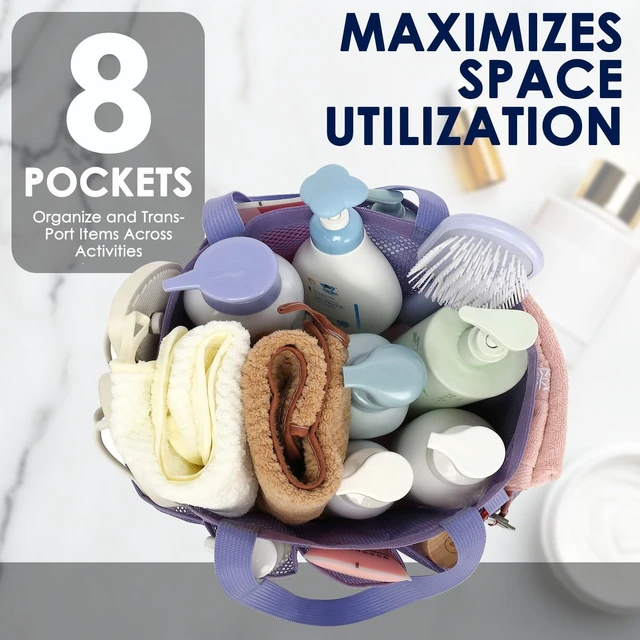 Alt view image 3 of 7 - Quick Dry Bathroom Organizer Tote for Dorm Gym Travel Camping, Portable Mesh Hanging Shower Caddy with 8 Pockets