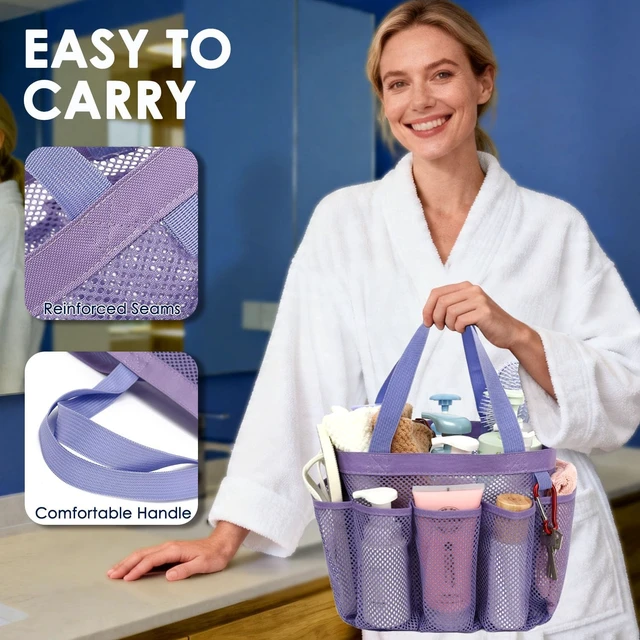 Alt view image 5 of 7 - Quick Dry Bathroom Organizer Tote for Dorm Gym Travel Camping, Portable Mesh Hanging Shower Caddy with 8 Pockets