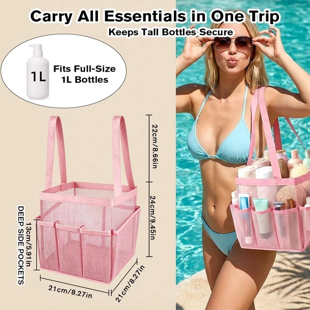 Alt view image 3 of 7 - Beach & Gym, Travel, Portable Quick Dry Toiletry Bag for Dorm, Foldable Mesh Shower Caddy with 9 Pockets