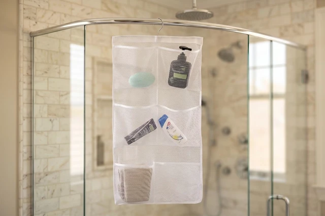 Alt view image 5 of 6 - Quick-Dry Bath Organizer and Space-Saving Bathroom Accessory, Hanging Mesh Shower Caddy with 6 Storage Pockets