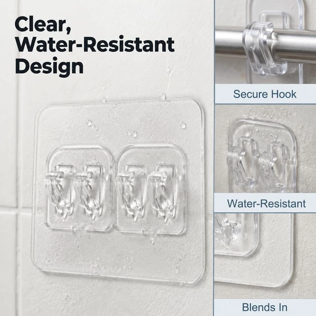 Alt view image 3 of 7 - No Drill Transparent Adhesive Shower Caddy Hooks