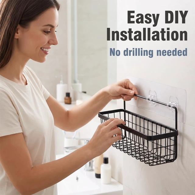Alt view image 6 of 7 - No Drill Transparent Adhesive Shower Caddy Hooks