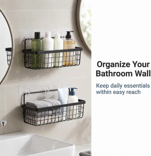 Alt view image 7 of 7 - No Drill Transparent Adhesive Shower Caddy Hooks