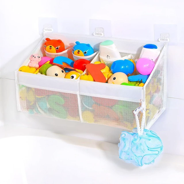 Main image of Space-Saving Bathroom Toy Holder with Drainage Holes, Corner Bathtub Toy Storage Basket - Quick-Dry Mesh Organizer for Kids