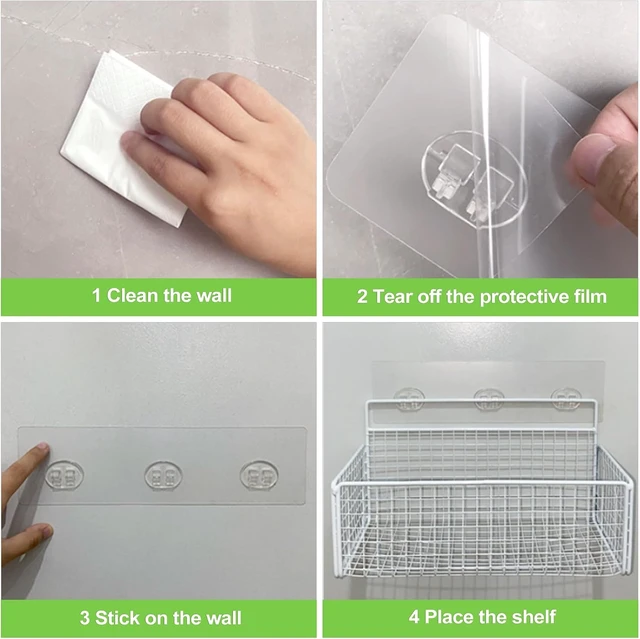 Alt view image 6 of 6 - Strong Waterproof No-Drill Adhesive Strips for Shower Caddy Bathroom Kitchen Wall Mount Storage Rack Soap Holder Hooks Easy Install
