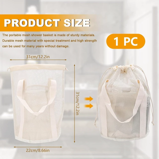 Alt view image 2 of 7 - College Bathroom Toiletries, Gym, Dorm, Travel, Sandproof Mesh Beach Bag with Drawstring and Pocket for Camping, Portable Hanging Shower Caddy