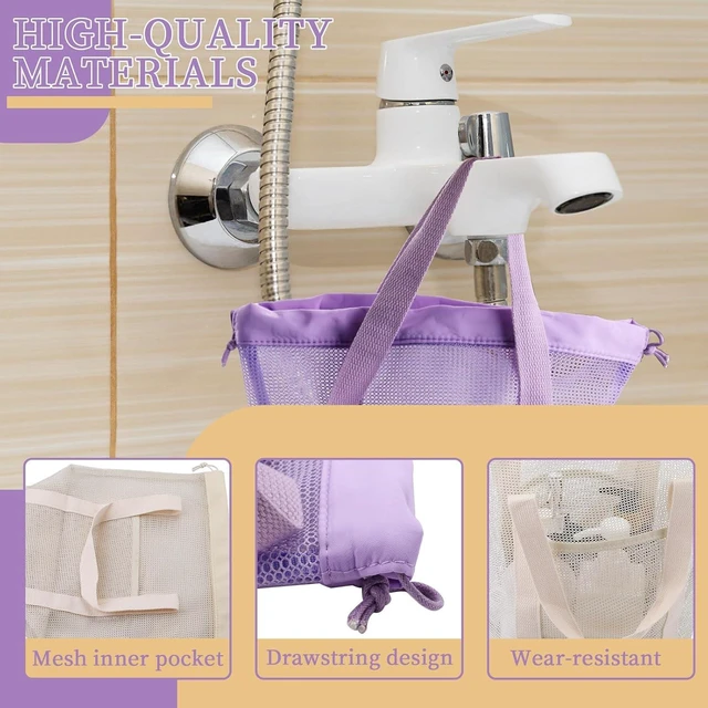 Alt view image 3 of 7 - College Bathroom Toiletries, Gym, Dorm, Travel, Sandproof Mesh Beach Bag with Drawstring and Pocket for Camping, Portable Hanging Shower Caddy