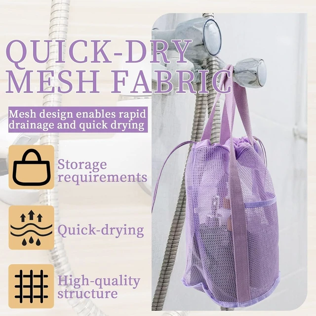 Alt view image 4 of 7 - College Bathroom Toiletries, Gym, Dorm, Travel, Sandproof Mesh Beach Bag with Drawstring and Pocket for Camping, Portable Hanging Shower Caddy