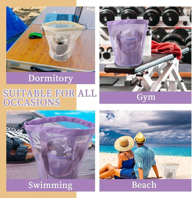 Alt view image 6 of 7 - College Bathroom Toiletries, Gym, Dorm, Travel, Sandproof Mesh Beach Bag with Drawstring and Pocket for Camping, Portable Hanging Shower Caddy