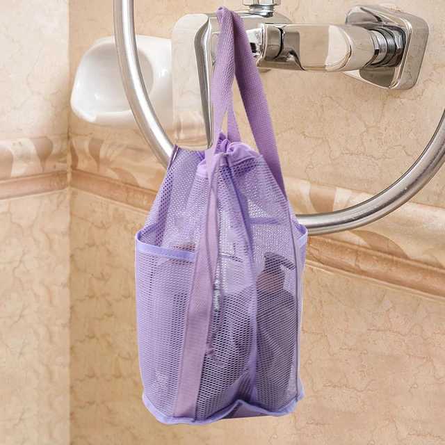 Alt view image 7 of 7 - College Bathroom Toiletries, Gym, Dorm, Travel, Sandproof Mesh Beach Bag with Drawstring and Pocket for Camping, Portable Hanging Shower Caddy