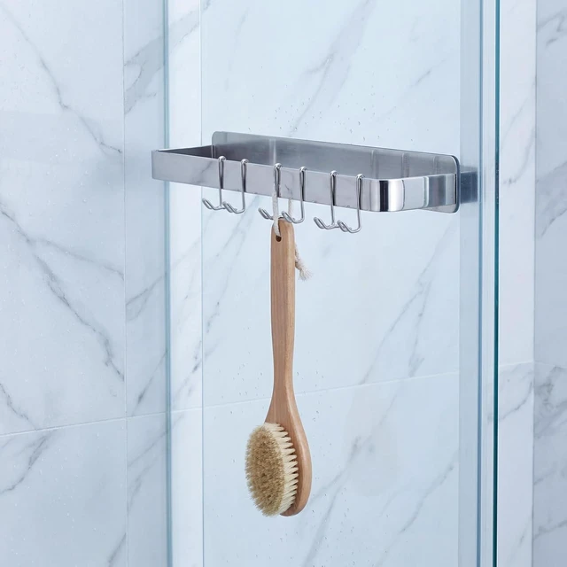 Alt view image 4 of 5 - Wall Mounted Shower Organizer with Razor Holder and Hook Rack