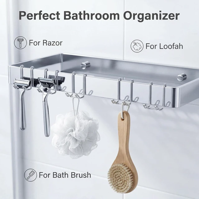 Alt view image 5 of 5 - Wall Mounted Shower Organizer with Razor Holder and Hook Rack
