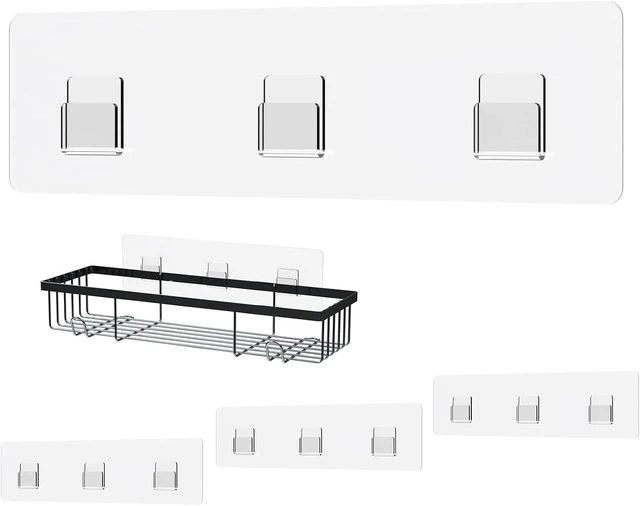 Main image of Clear Bathroom Storage Shelf Organizer Hook Stickers, Adhesive Shower Caddy Replacement Strips