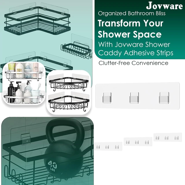 Alt view image 2 of 7 - Clear Bathroom Storage Shelf Organizer Hook Stickers, Adhesive Shower Caddy Replacement Strips