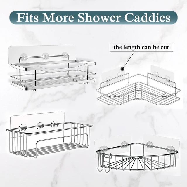 Alt view image 6 of 7 - No-Drill Soap Basket & Bathroom Kitchen Storage Shelves, Clear Adhesive Shower Caddy Set