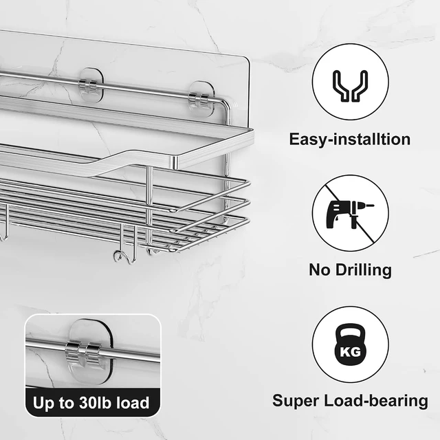 Alt view image 4 of 5 - Kitchen Rack & Bathroom Storage Organizer, Waterproof Rustproof Mounting Pads for Shower Caddy, Strong Transparent Wall Adhesive Strips