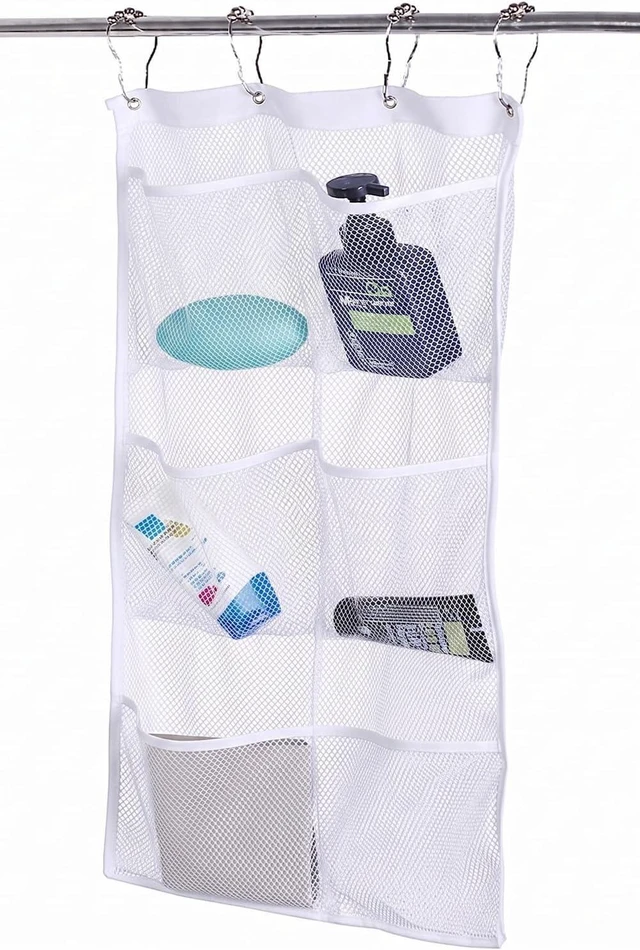 Main image of Space-Saving Quick-Dry Bathroom Organizer, 6-Pocket Hanging Mesh Shower Caddy