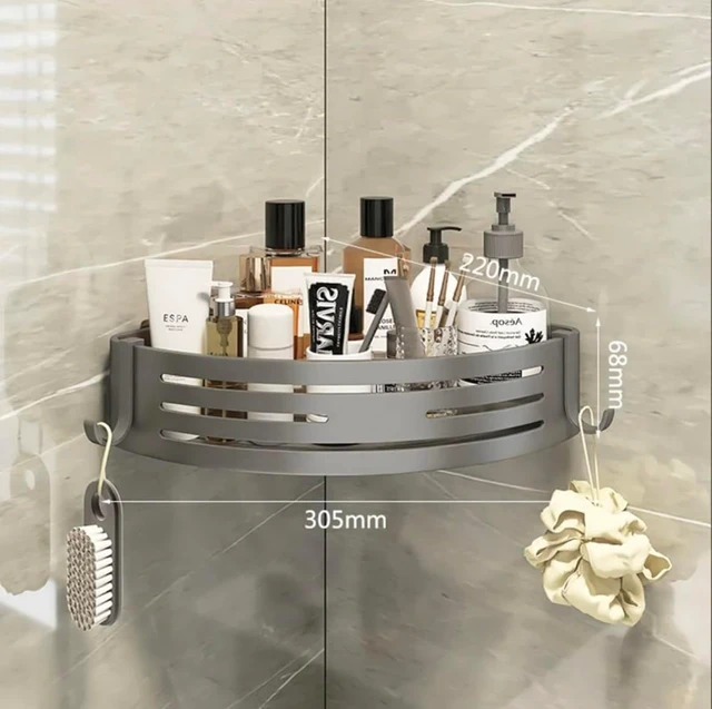 Alt view image 2 of 4 - No Drill Required, Rust-Resistant, Stick-On Bathroom Organizer, Dual Triangle Shower Corner Rack