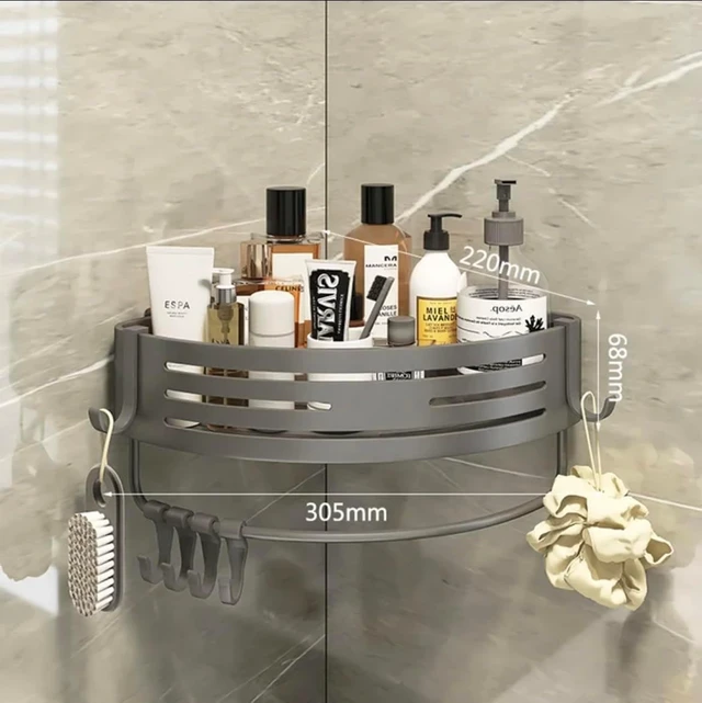 Alt view image 3 of 4 - No Drill Required, Rust-Resistant, Stick-On Bathroom Organizer, Dual Triangle Shower Corner Rack