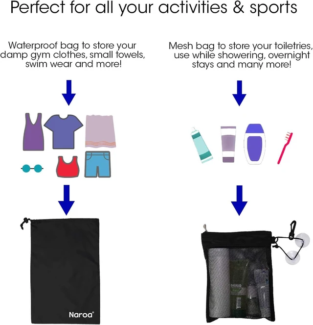 Alt view image 2 of 7 - Foldable Portable Mesh Wet Dry Storage Bag, Waterproof Hanging Toiletry Organizer with Suction Hook for Gym Travel Business