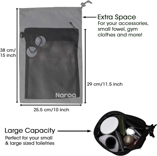 Alt view image 6 of 7 - Foldable Portable Mesh Wet Dry Storage Bag, Waterproof Hanging Toiletry Organizer with Suction Hook for Gym Travel Business