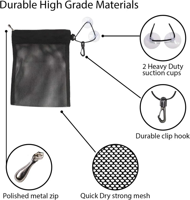 Alt view image 7 of 7 - Foldable Portable Mesh Wet Dry Storage Bag, Waterproof Hanging Toiletry Organizer with Suction Hook for Gym Travel Business