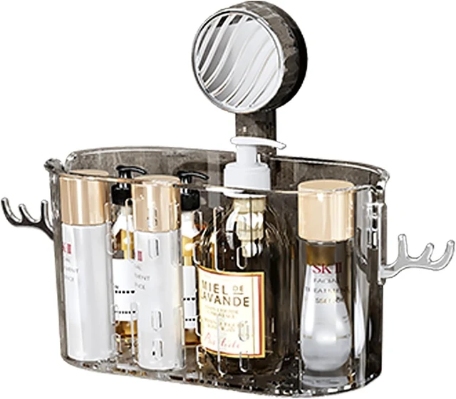 Main image of Transparent Gray Plastic Suction Cup Storage Rack Removable Organizer Box for Kitchen Bathroom