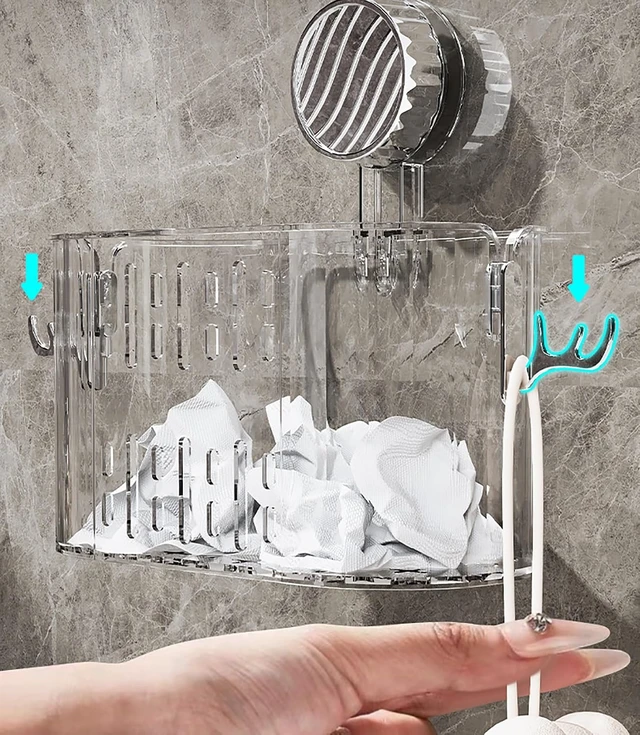 Alt view image 4 of 6 - Transparent Gray Plastic Suction Cup Storage Rack Removable Organizer Box for Kitchen Bathroom