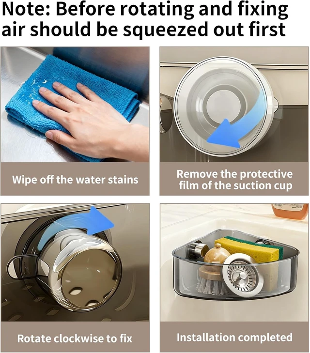 Alt view image 4 of 7 - Corner Drain Organizer for Kitchen Sponges and Scrubbers, Suction Cup Triangle Sink Strainer Basket