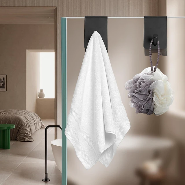 Alt view image 5 of 7 - Bathroom Holder for Robes and Bath Towels, Stainless Steel Double-Sided Non-Slip Towel Hooks for Frameless Glass Shower Doors