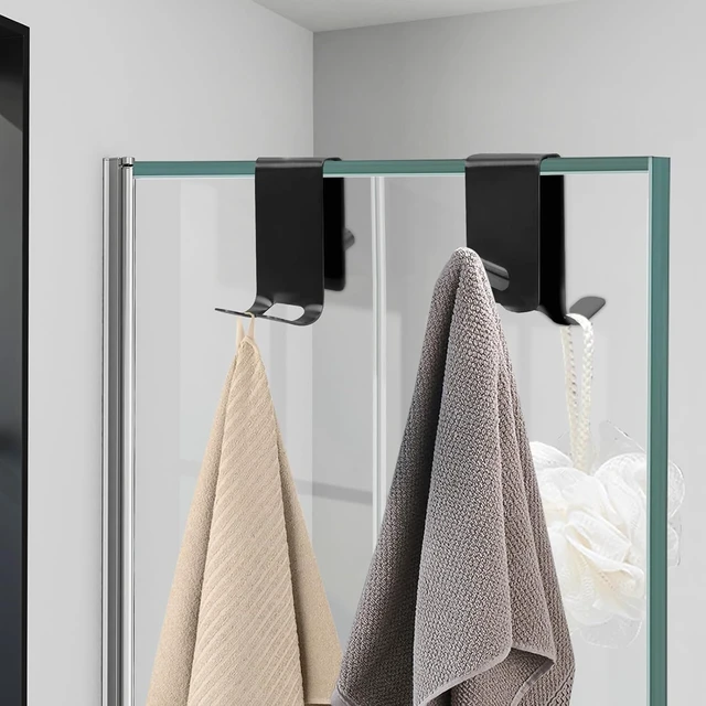 Alt view image 6 of 7 - Bathroom Holder for Robes and Bath Towels, Stainless Steel Double-Sided Non-Slip Towel Hooks for Frameless Glass Shower Doors