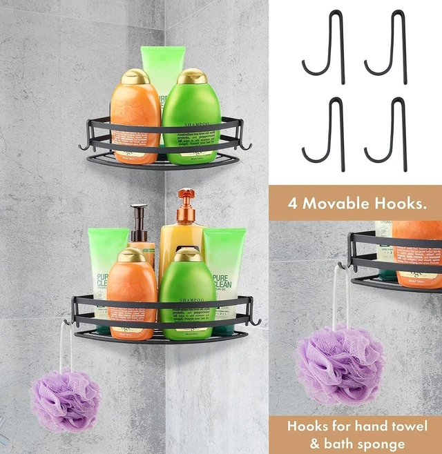 Alt view image 7 of 7 - Black Stainless Steel Corner Shower Organizer Shelves