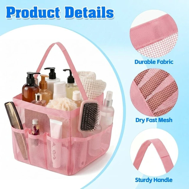 Alt view image 4 of 7 - Quick-Dry Bag for Gym Beach Camping Travel Bathroom, Large Capacity 9-Pocket Toiletry Organizer, Portable Mesh Shower Caddy for College Dorms