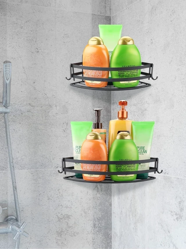Alt view image 2 of 7 - Black Stainless Steel Corner Shower Organizer Shelves